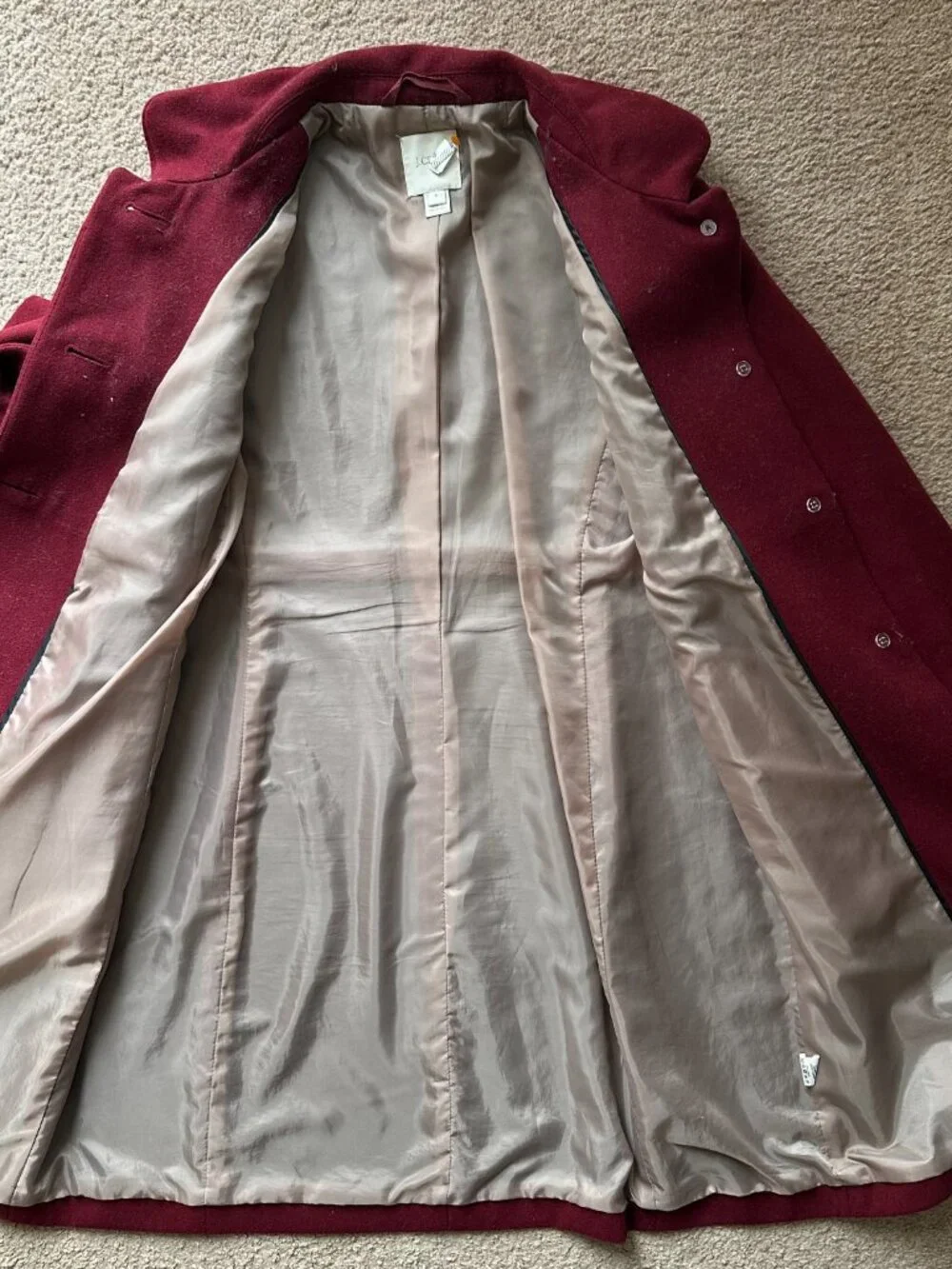 J Crew Coat Womens 6 Long Wool Blend Collared Button Close Red Pockets - Picture 3 of 14